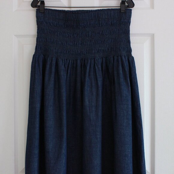 Madewell Smocked-Waist Denim Midi Skirt In Rinse Wash Size Large - Picture 4 of 10